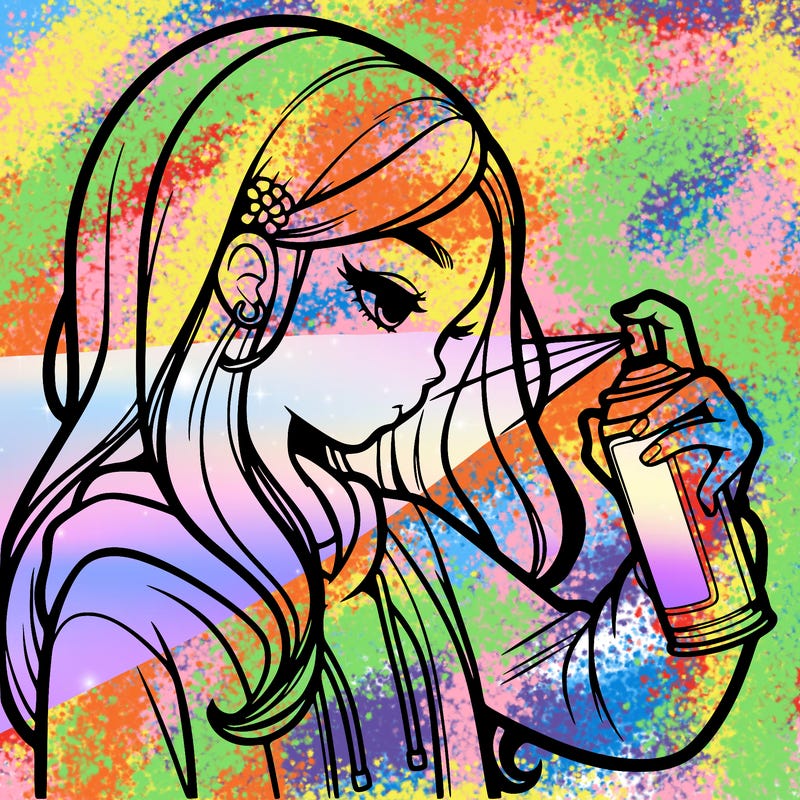 a realistic girl spray painting