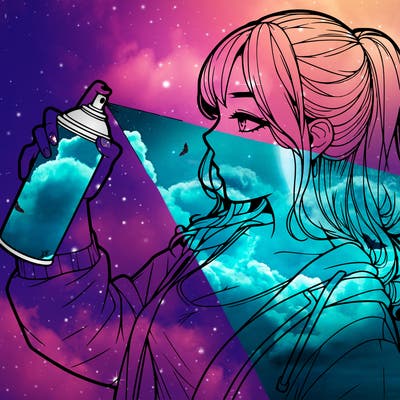 a realistic girl spray, painting