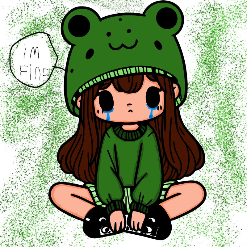 a girl wearing a frog hat and some frog socks