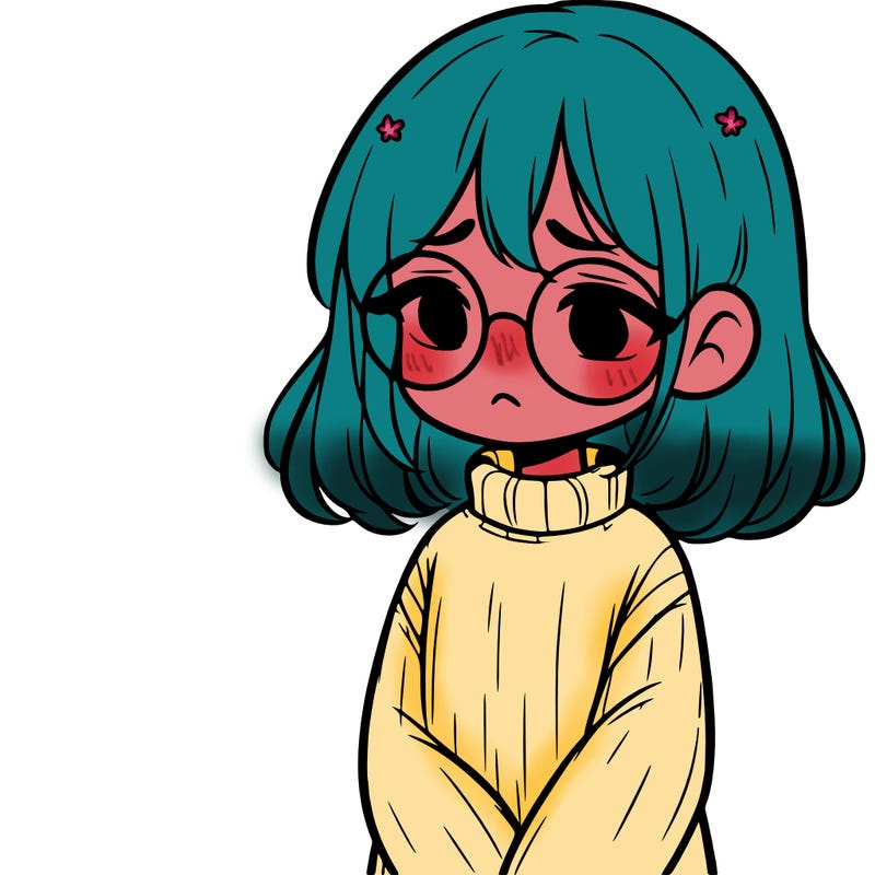 sad girl with glasses in a sweater