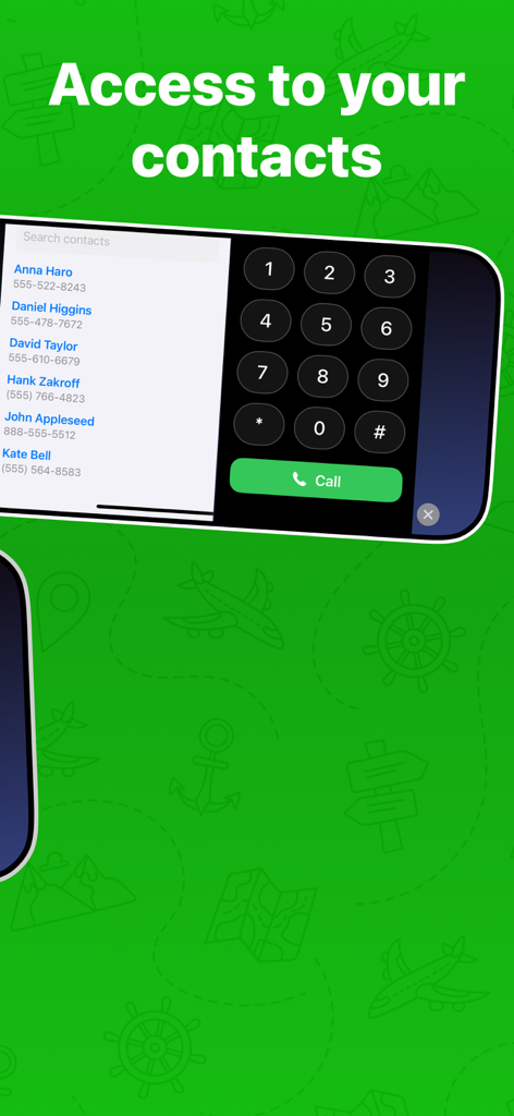 Car dashboard app interface showing phone contacts and a large dial pad for easy calling.