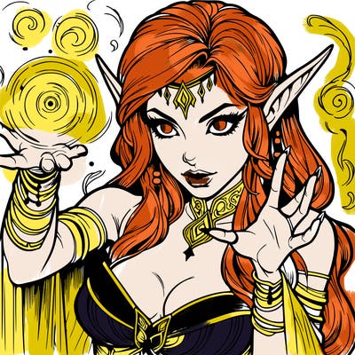 realistic scary beautiful elf sorceress casting spell
