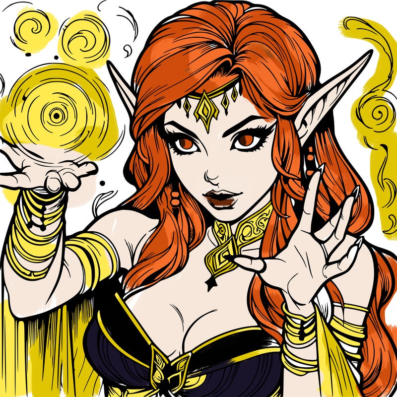 realistic scary beautiful elf sorceress casting spell
