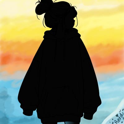 realistic girl with a oversized sweatshirt on and a bun