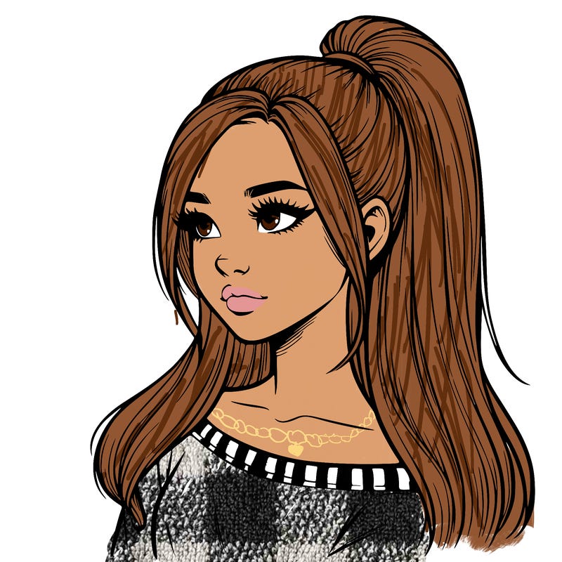 realistic girl with a high ponytail