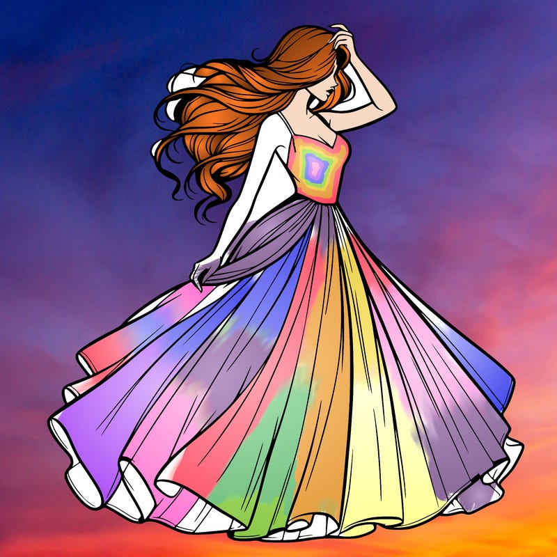 realistic woman with dress flowing in the wind