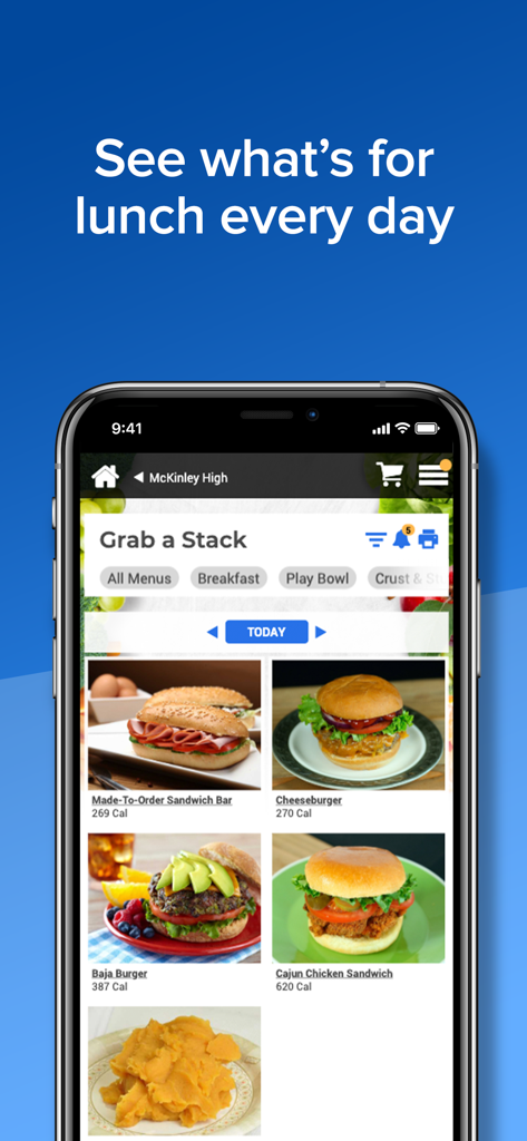 FlikISDining app interface showing the daily lunch menu for a school
