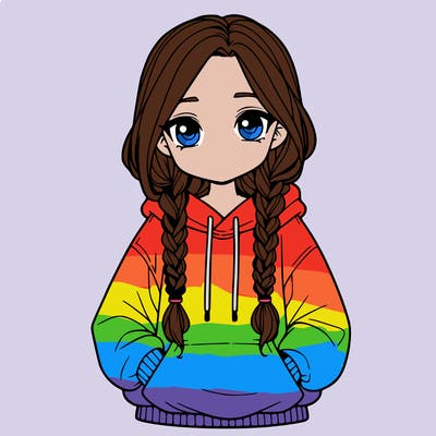 a realistic girl with a oversized hoodie and she has braids