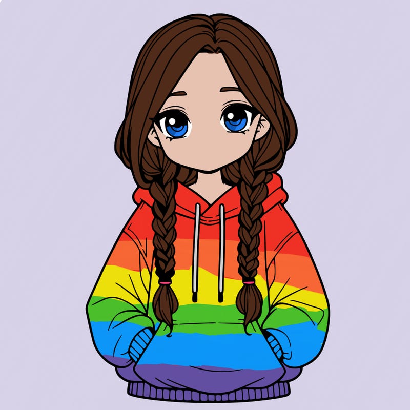 a realistic girl with a oversized hoodie and she has braids