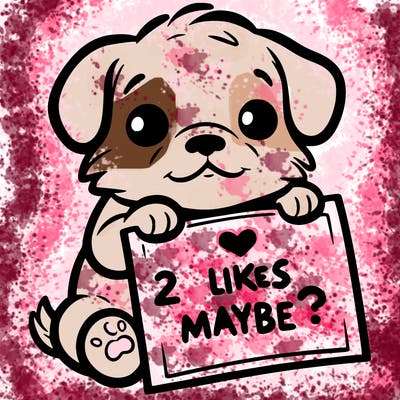 a puppy holding a sign that says 2 likes maybe?