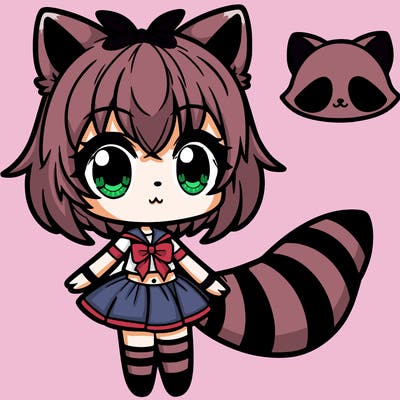 cute raccoon anime girl