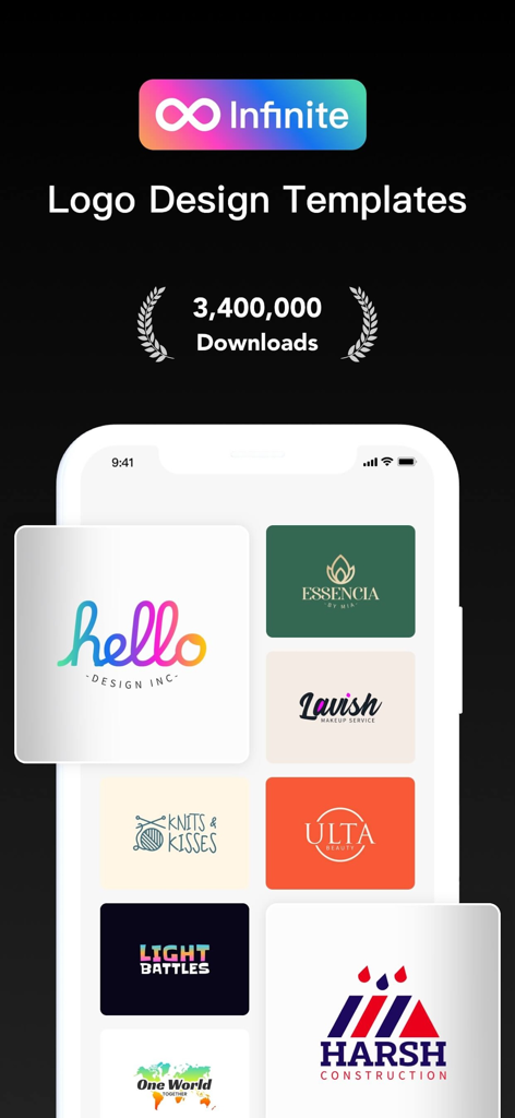 LogoAI Maker - Mobile app interface of LogoAI Maker displaying a variety of professional logo design templates for different business industries.