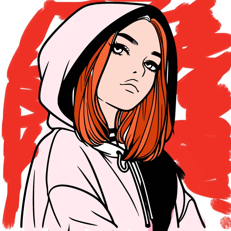 a realistic girl in a hoodie