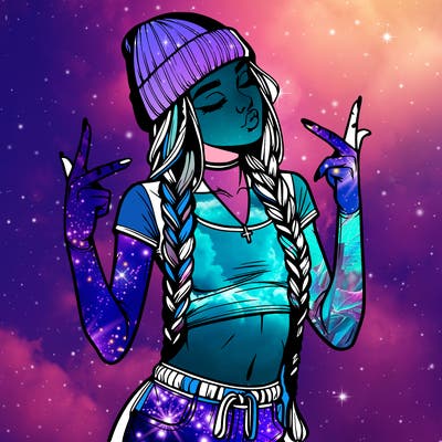 realistic teenage girl with braids and a beanie and crop top doing 🫶🏼