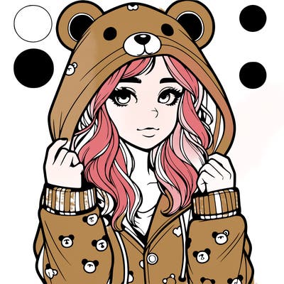 realistic girl in a animal pjs hoodie