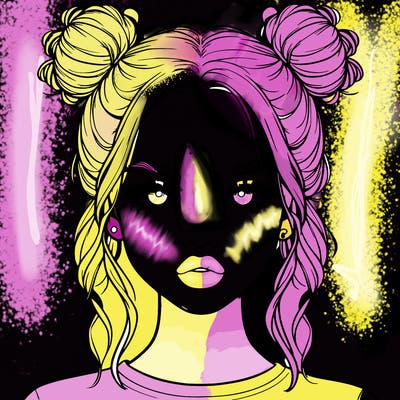 realistic girl with two buns in hair and lips