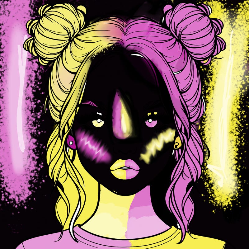 realistic girl with two buns in hair and lips