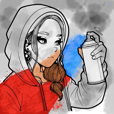 a realistic girl, spray painting