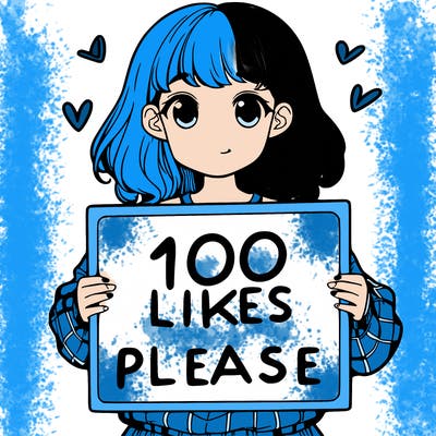 a girl holding a sign saying 100 likes please