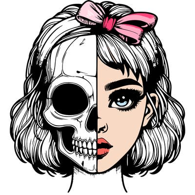 realistic girl with half skull mask
