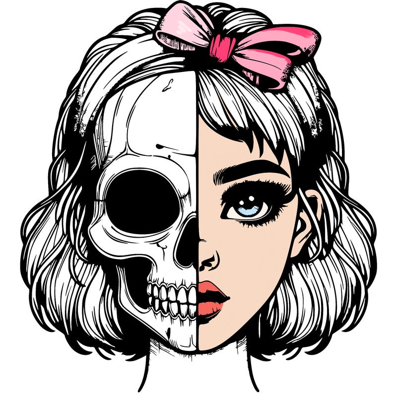realistic girl with half skull mask