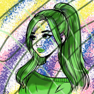 realistic girl with a high ponytail