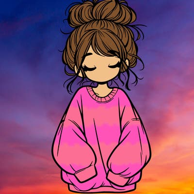 girl with baggy sweatshirt and messy bun