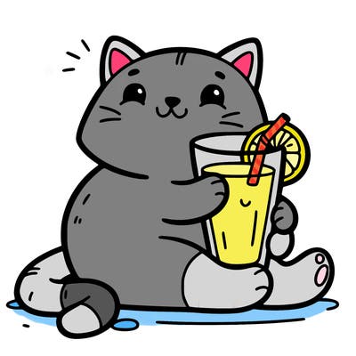 cat with orange juice