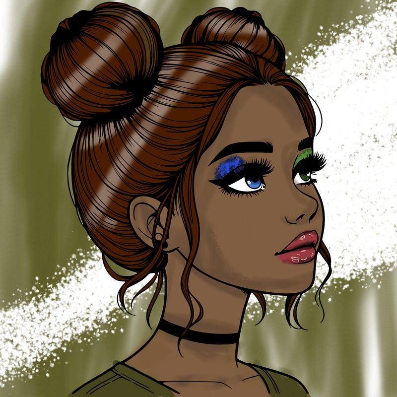 realistic girl with buns on the top of her head