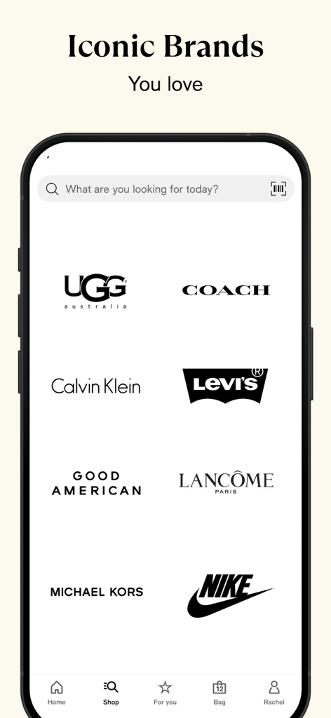 Macy's: Online Shopping & Save - Macy's app interface displaying popular brand logos like Nike, Coach, Levi's, and Michael Kors