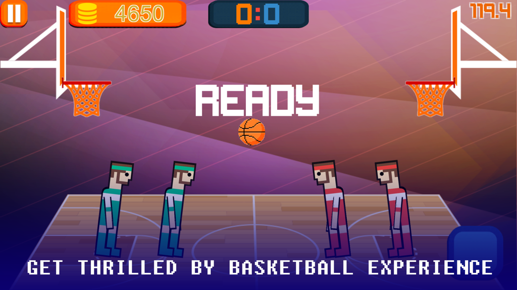 BasketBall Physics-Real Bouncy Soccer Fighter Game - Pixelated basketball players on a court ready for a physics based game