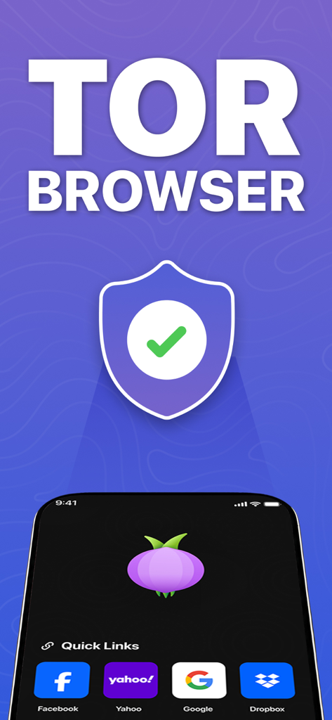 TOR Browser - TORIN - TOR Browser Torin mobile app interface with a secure shield icon and quick links for private web browsing