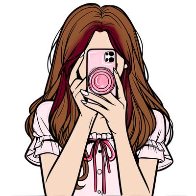 a realistic girl holding her phone taking pictures