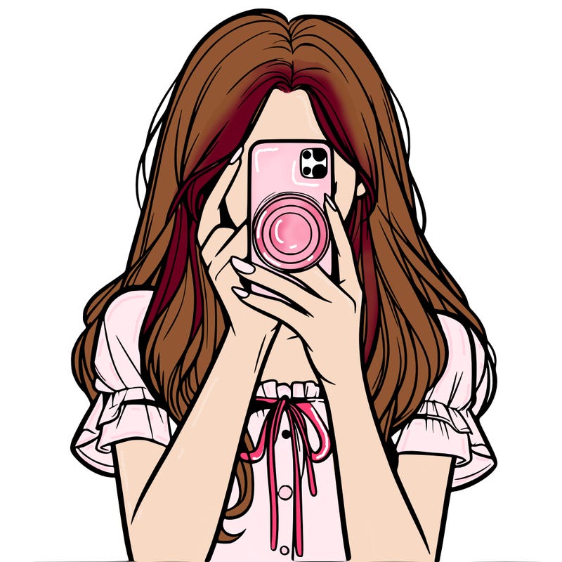 a realistic girl holding her phone taking pictures