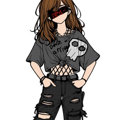 a girl with ripped jeans a t-shirt realistic