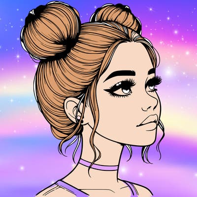 realistic girl with buns on the top of her head