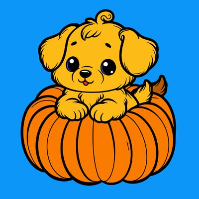 cute little puppy in a pumpkin