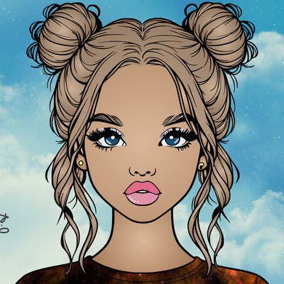 realistic girl with two buns in hair and lips