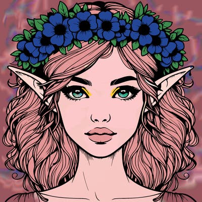 realistic female elf with flower crown