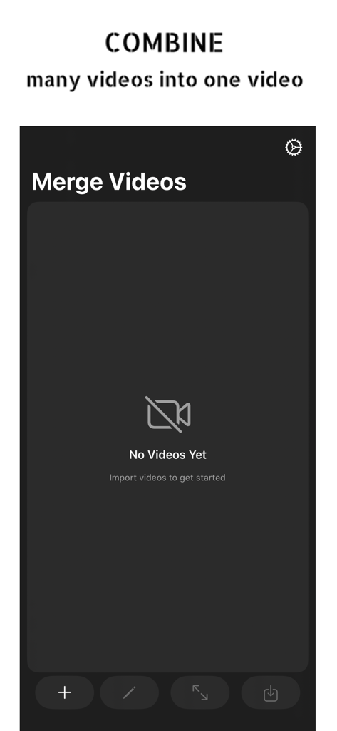 Interface of the Merge Videos app for combining several video clips into a single compilation.