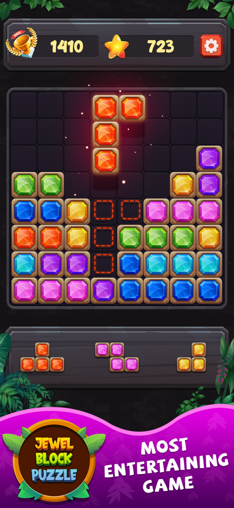Colorful jewel blocks being arranged on a puzzle grid in the Jewel Block Puzzle Classic mobile game.