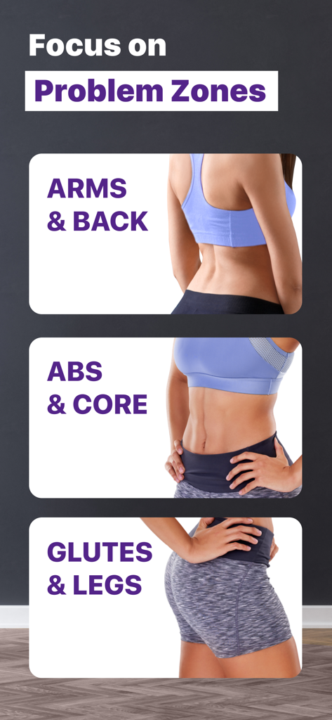 Une sélection de programmes d'entraînement ciblés pour les bras, le dos, les abdominaux, le tronc, les fessiers et les jambes dans l'application Fitness Verv.