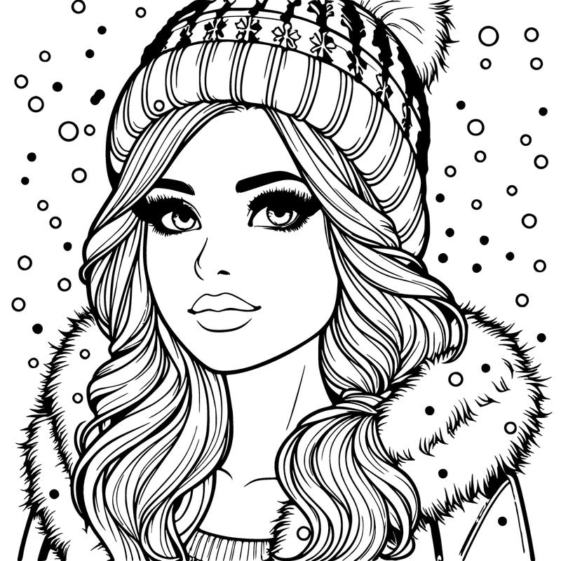 pretty realistic woman with snow