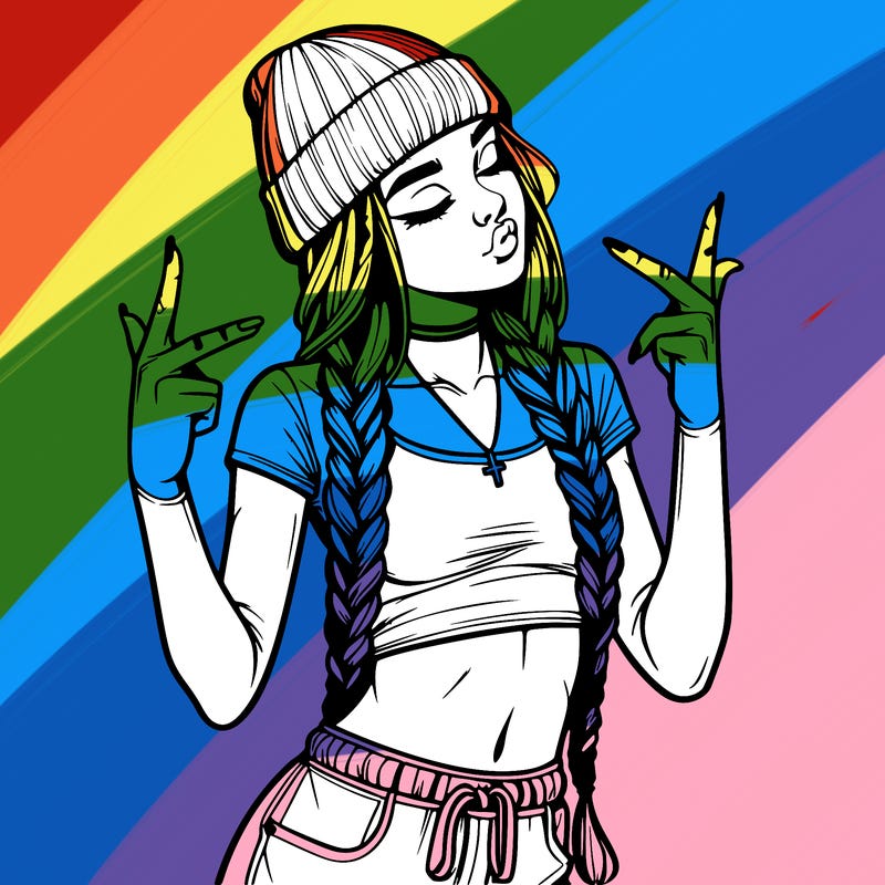 realistic teenage girl with braids and a beanie and crop top doing 🫶🏼