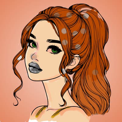 realistic girl with a ponytail on her hair and lips