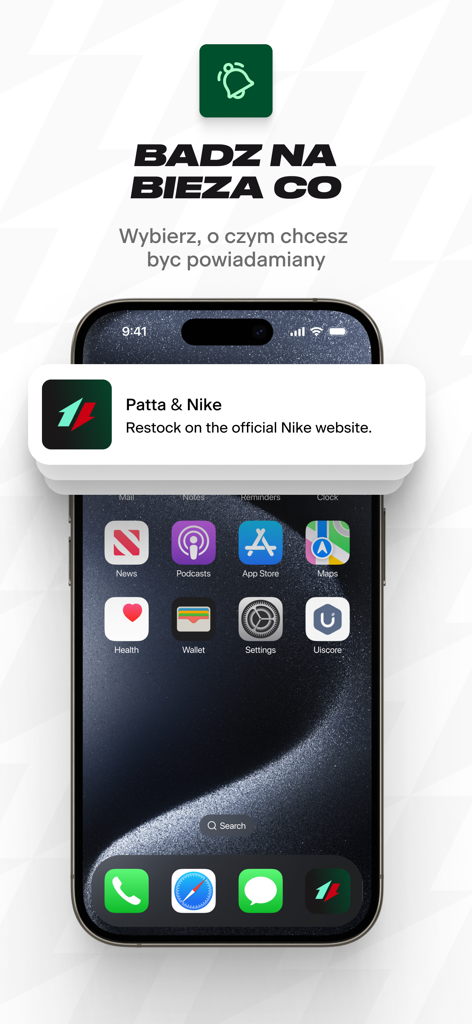 Grailz – Sneakers i Streetwear - iPhone mostrando una notificación de la aplicación Grailz para un restock de sneakers Nike.