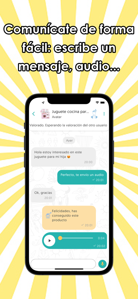 Siuxs - Interface de chat do aplicativo Siuxs exibindo mensagens de texto e áudio entre usuários para coordenar trocas de itens gratuitos.