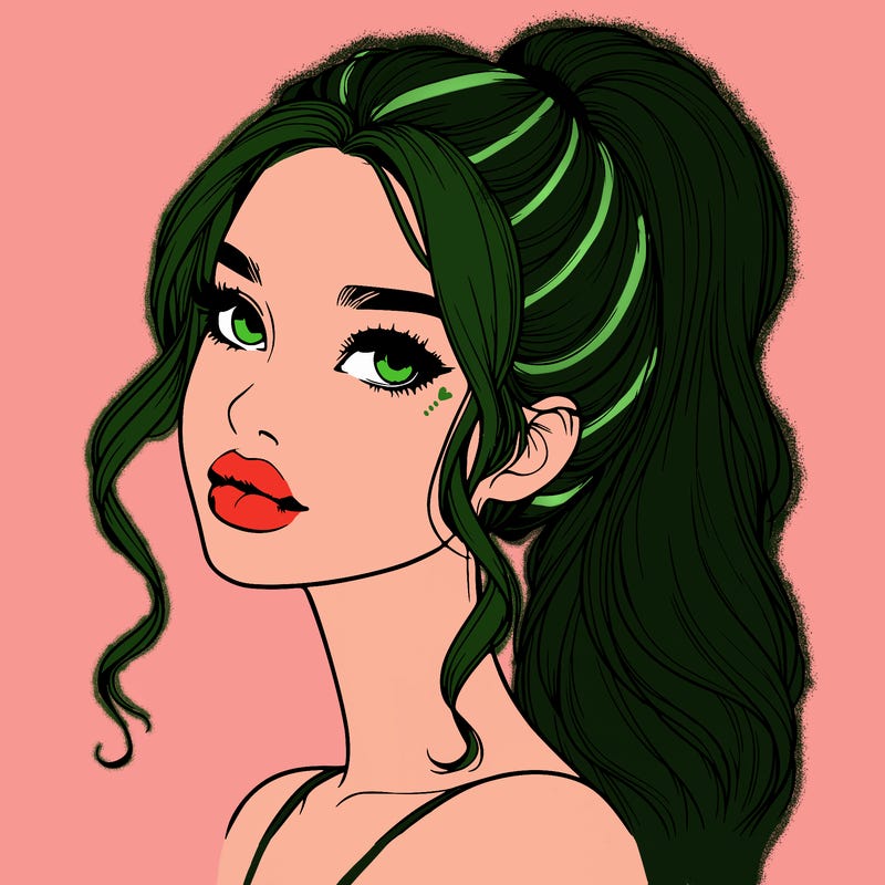 realistic girl with a ponytail on her hair and lips