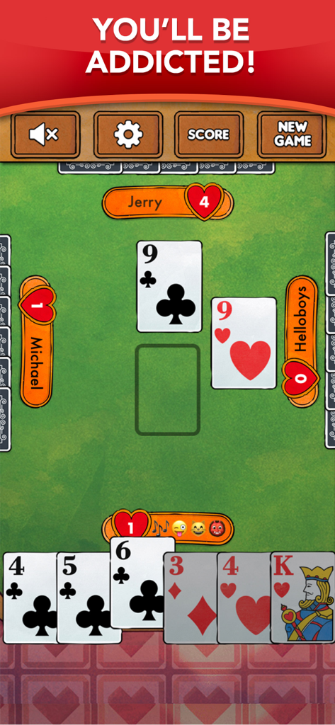 Hearts - Card Game Classic - Hearts card game gameplay showing big easy to read cards on a green table