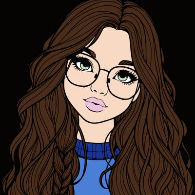 girl with long hair and freckles and glasses realistic